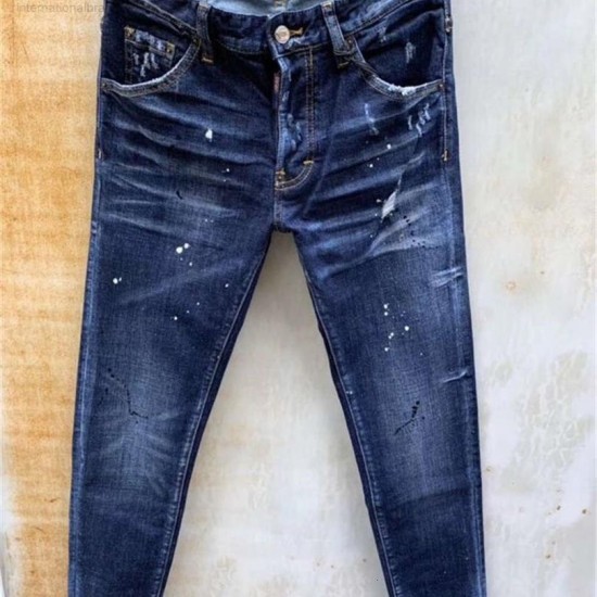 D.q. Brand Italy Men's Slim Stretch Denim Button Blue Cat Potato Broek Jeans For Men 9166