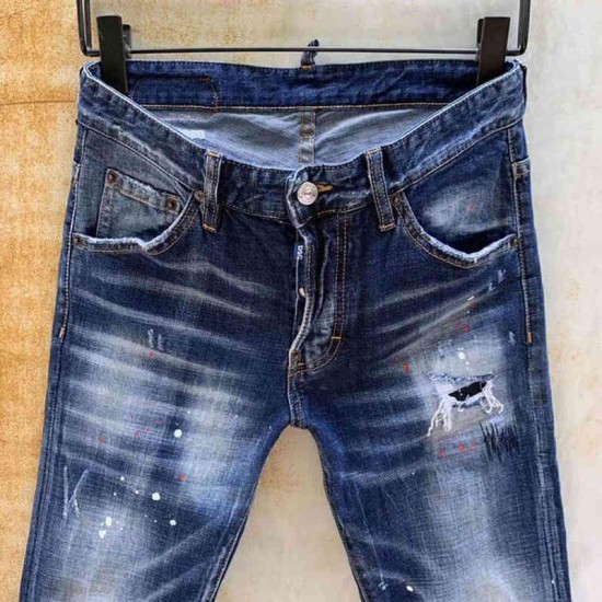 European Style Dq Brand Italy Stretch Slim Denim Rits Blue Gat Potlead Broek Jeans for Men