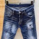 European Style Dq Brand Italy Stretch Slim Denim Rits Blue Gat Potlead Broek Jeans for Men