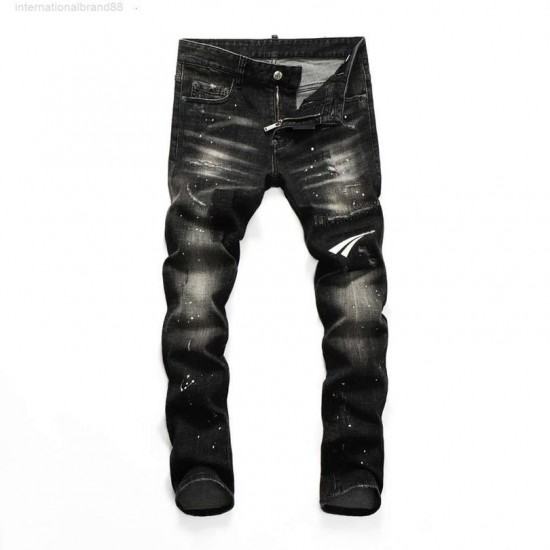 New DQ Brand European Style Elastic Straight Denim Broek Rits Patchwork Slender Black Gag Jeans For Men