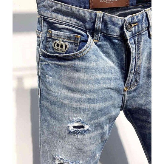 European Style Dq Italy Brand Slim Biker Denim Rights Gat Blue Broek Men's Slender Jeans