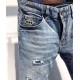 European Style Dq Italy Brand Slim Biker Denim Rights Gat Blue Broek Men's Slender Jeans