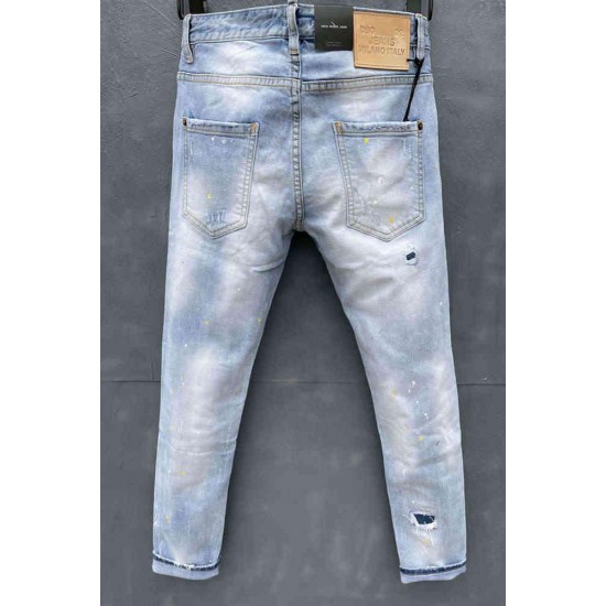 D Mark Italy Blue Slim Stretch Denim Button White Gat Potlead Broek Jeans For Men 030