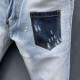 D Mark Italy Blue Slim Stretch Denim Button White Gat Potlead Broek Jeans For Men 030