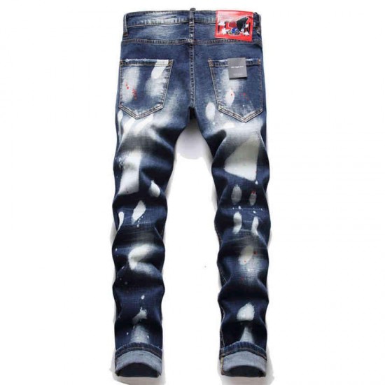 Djqsabcd 2 European Italy Djq Brand Skinny Slim Moto Biker Broek Blue Men's jeans