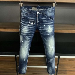 Dsq Biker Italy Men's Slim Stretch Denim Blue Gat Potlead Broek Jeans For men 9718