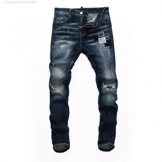 Dqsabcd 2 Dsq Merk s Elastic Denim Broek Zipper Straight Slim Blue Hole Jeans For Men