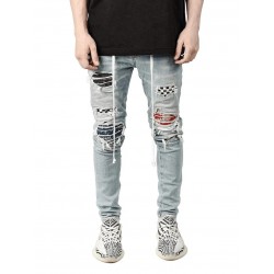 Men's Jeans Skinny Men Streetwear Destroyed Ripped Homme Hip Hop Male Pencil Pants Embroidery Patch Fashion Denim