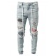 Men's Jeans Skinny Men Streetwear Destroyed Ripped Homme Hip Hop Male Pencil Pants Embroidery Patch Fashion Denim