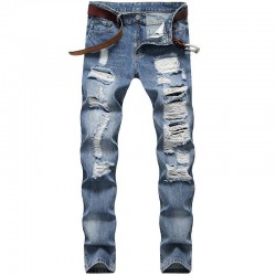 Men's Jeans European And American Style Ripped Men Hole Straight Slim Pants Trendy Large Size