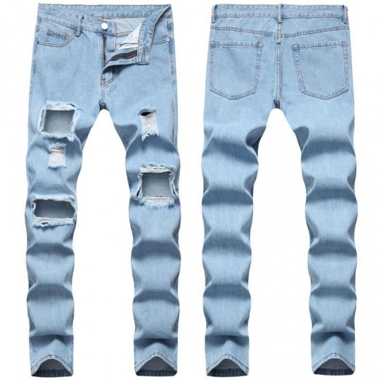 Men's Jeans European And American Style Ripped Men Hole Straight Slim Pants Trendy Large Size