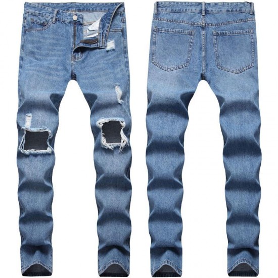 Men's Jeans European And American Style Ripped Men Hole Straight Slim Pants Trendy Large Size