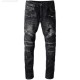 Fashion Brand Men High Patch Ripped Street Black Rits Slim Elastic Broek Jeans for Man