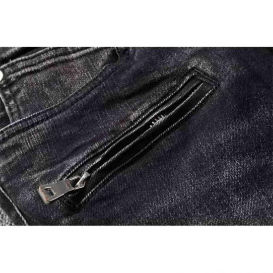 Fashion Brand Men High Patch Ripped Street Black Rits Slim Elastic Broek Jeans for Man