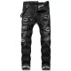 Amiry Mens Jeans jean Hip hop pants street trend Zipper chain decoration ripped Stretch Black Slim Fit Washed Motocycle Denim Panelled Trousers Christmas Plus gfr