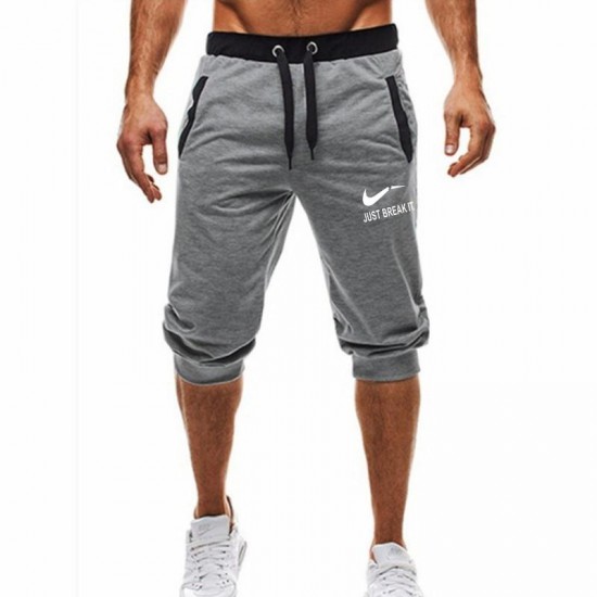 New Fashion Summer Leisure Men Knee Length Shorts Color Patchwork JUST BREAK IT Joggers Short Sweatpants Man Bermuda Shorts