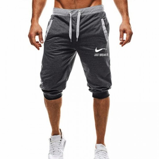 New Fashion Summer Leisure Men Knee Length Shorts Color Patchwork JUST BREAK IT Joggers Short Sweatpants Man Bermuda Shorts