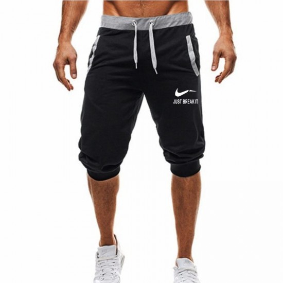 New Fashion Summer Leisure Men Knee Length Shorts Color Patchwork JUST BREAK IT Joggers Short Sweatpants Man Bermuda Shorts