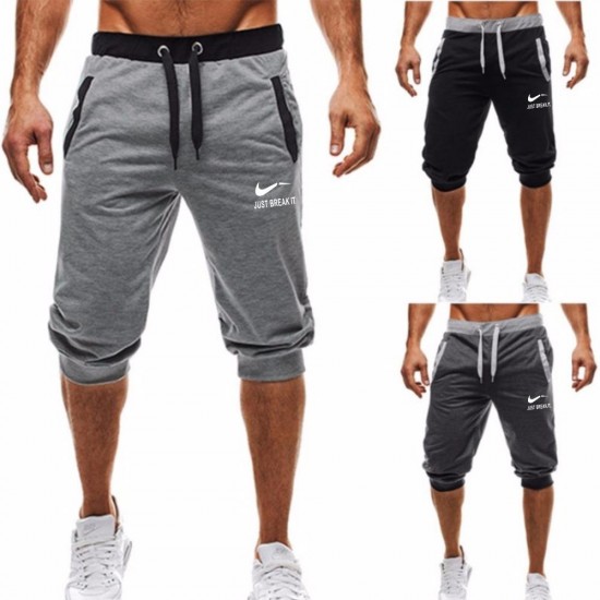 New Fashion Summer Leisure Men Knee Length Shorts Color Patchwork JUST BREAK IT Joggers Short Sweatpants Man Bermuda Shorts