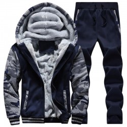 Men's Tracksuits Causal Men Sets Hooded Thicken Fleece Hoodies + Sweatpant 2022 Winter Spring Sweatshirt Sportswear Male Letter Print