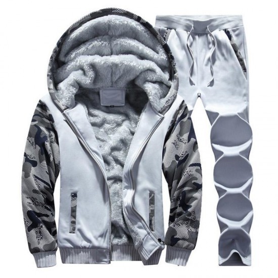 Men's Tracksuits Causal Men Sets Hooded Thicken Fleece Hoodies + Sweatpant 2022 Winter Spring Sweatshirt Sportswear Male Letter Print