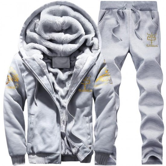 Men's Tracksuits Causal Men Sets Hooded Thicken Fleece Hoodies + Sweatpant 2022 Winter Spring Sweatshirt Sportswear Male Letter Print