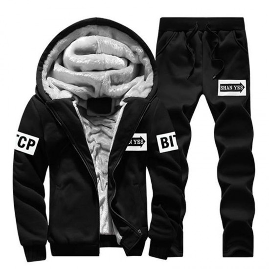 Men's Tracksuits Causal Men Sets Hooded Thicken Fleece Hoodies + Sweatpant 2022 Winter Spring Sweatshirt Sportswear Male Letter Print