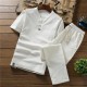 Men's Tracksuits Quality Summer Thin Cotton And Linen Short Sleeve Suit Men Casual Sportswear Slim Short-sleeved T-shirt + Trousers