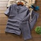 Men's Tracksuits Quality Summer Thin Cotton And Linen Short Sleeve Suit Men Casual Sportswear Slim Short-sleeved T-shirt + Trousers