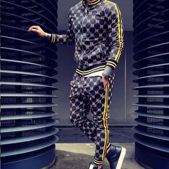 Men's Tracksuits Drop Sweatshirt+Trackpants Suit Tracksuit Stripe Patchwork Jogging Colorful Plaid Zipper Sportswear Hooded