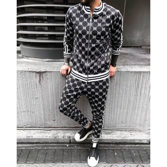 Men's Tracksuits Drop Sweatshirt+Trackpants Suit Tracksuit Stripe Patchwork Jogging Colorful Plaid Zipper Sportswear Hooded