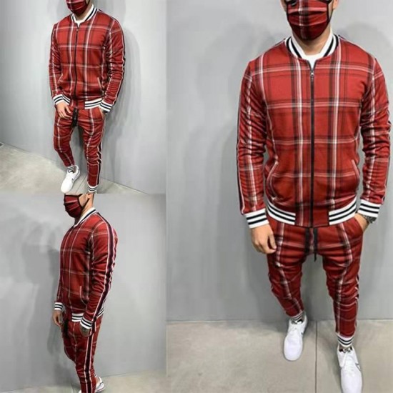 Men's Tracksuits Drop Sweatshirt+Trackpants Suit Tracksuit Stripe Patchwork Jogging Colorful Plaid Zipper Sportswear Hooded