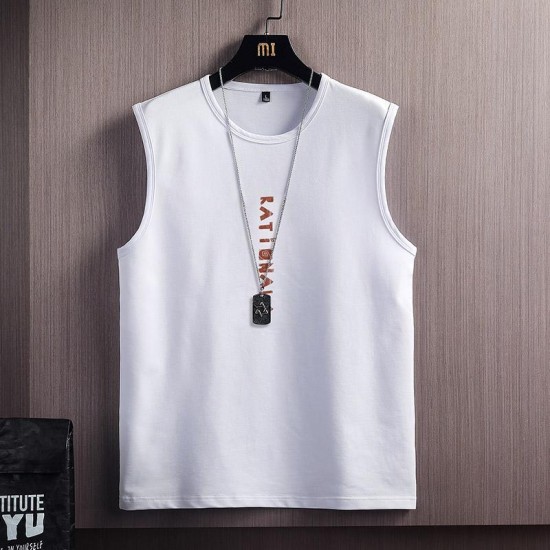 Men's Tank Tops 2022 Men Solid Color Casual Sleeveless Vest Letter Printing Simple Style Streetwear T-Shrit Gym Clothing