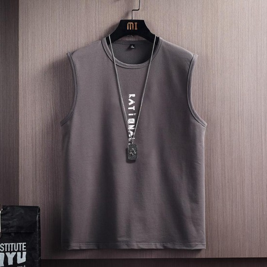 Men's Tank Tops 2022 Men Solid Color Casual Sleeveless Vest Letter Printing Simple Style Streetwear T-Shrit Gym Clothing