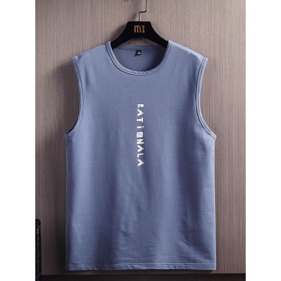 Men's Tank Tops 2022 Men Solid Color Casual Sleeveless Vest Letter Printing Simple Style Streetwear T-Shrit Gym Clothing