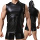 Men's Tank Tops Men Sexy Fetish Faux Leather Hooded Vest And Boxer Male Black Underwear Erotic Undershirts Lingerie Clubwear