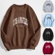 Women's Hoodies & Sweatshirts Autumn Letter Print Sweatshirt Brown Cotton Warm Fleece Winter Pullovers Casual Streetwear Girls Vintage