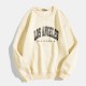 Women's Hoodies & Sweatshirts Autumn Letter Print Sweatshirt Brown Cotton Warm Fleece Winter Pullovers Casual Streetwear Girls Vintage