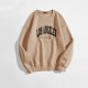 Women's Hoodies & Sweatshirts Autumn Letter Print Sweatshirt Brown Cotton Warm Fleece Winter Pullovers Casual Streetwear Girls Vintage