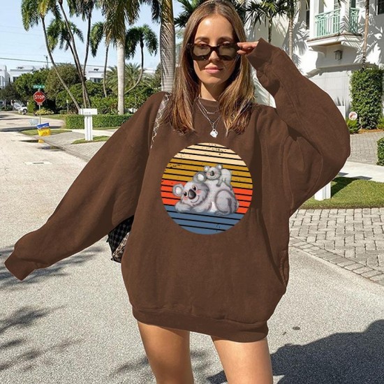 Women's Hoodies & Sweatshirts Funny Koala Print Women Casual Drop Shoulder Pullovers Fall Sweatshirt Long Sleeve Oversized Loose Cartoon