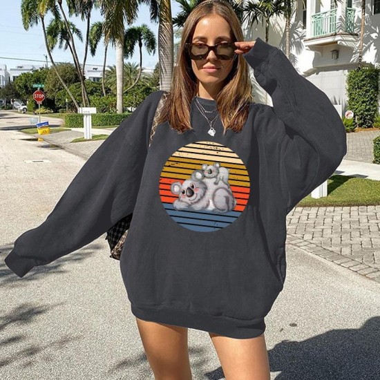 Women's Hoodies & Sweatshirts Funny Koala Print Women Casual Drop Shoulder Pullovers Fall Sweatshirt Long Sleeve Oversized Loose Cartoon