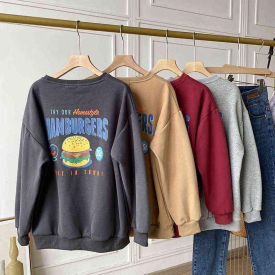 12.8 Plush round neck printed loose sweater Korean simple top