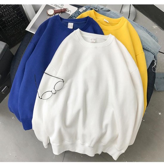 Women's Hoodies & Sweatshirts Woman Solid Color O-Neck Sweatshirt Casual Loose Fit Hoodie Harajuku Aesthetic Streetwear Velvet Pullover Whit