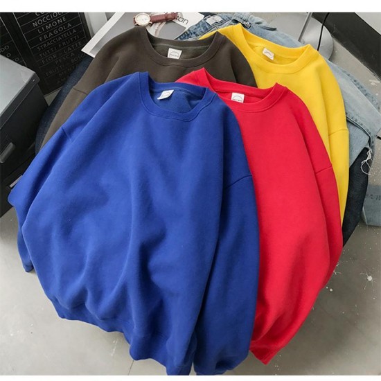 Women's Hoodies & Sweatshirts Woman Solid Color O-Neck Sweatshirt Casual Loose Fit Hoodie Harajuku Aesthetic Streetwear Velvet Pullover Whit