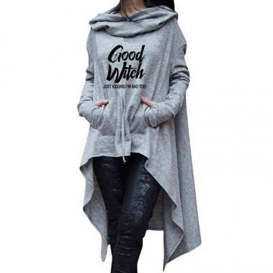 Letter Letters Print Hoodies For Women Long Irregular Sweatshirts Kawaii Femmes Casual Printing Clothings Street 220124