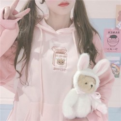 Deeptown Kawaii Bunny Hoodie Women Korean Style Sweatshirt Winter Fashion Long Sleeve Cute Tops Soft Girls Plus Velvet Warm 220124