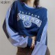 KLALIEN Fashion Print Letter Long Sleeve O neck Loose Pullovers Hoodie Autumn Casual Street Soft Cotton Wild Sweatshirt Lady 220124