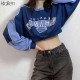 KLALIEN Fashion Print Letter Long Sleeve O neck Loose Pullovers Hoodie Autumn Casual Street Soft Cotton Wild Sweatshirt Lady 220124