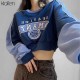 KLALIEN Fashion Print Letter Long Sleeve O neck Loose Pullovers Hoodie Autumn Casual Street Soft Cotton Wild Sweatshirt Lady 220124