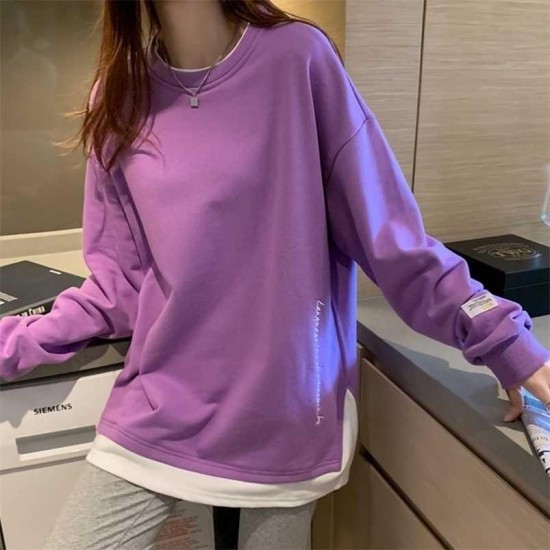 Korean Style O Neck Long Sleeve Women Sweatshirts Casual Solid Color Oversized Hoodies Female Clothing Letter Harajuku Pullover 220124